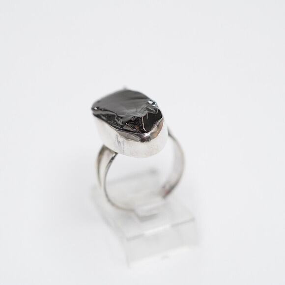 Natural Shungite Ring 925 Sterling Silver Freeform Bezel set Handmade Ring 7 - Picture 12 of 14